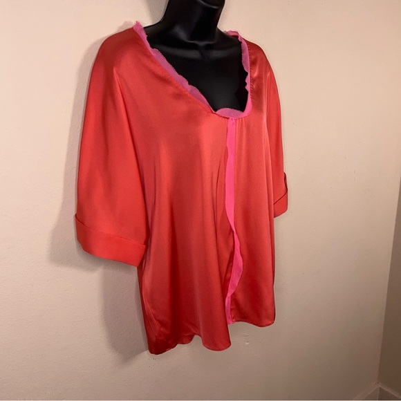 NEW XS Elite Tahari Silk Blouse Orange Pink Colors Lightweight - Picture 7 of 16
